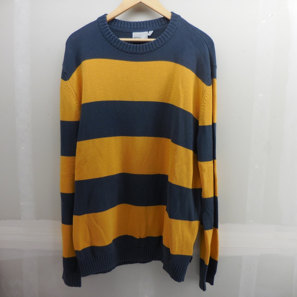 WeSC Mens Striped Crewneck Sweater XXL Navy Blue Yellow Conspiracy Sweden